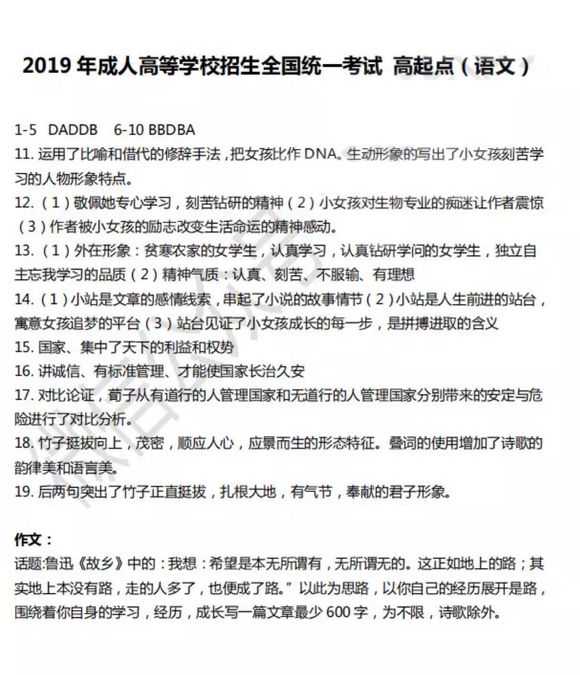 2017年成人高考高起點(diǎn)《語(yǔ)文》考試真題及答案